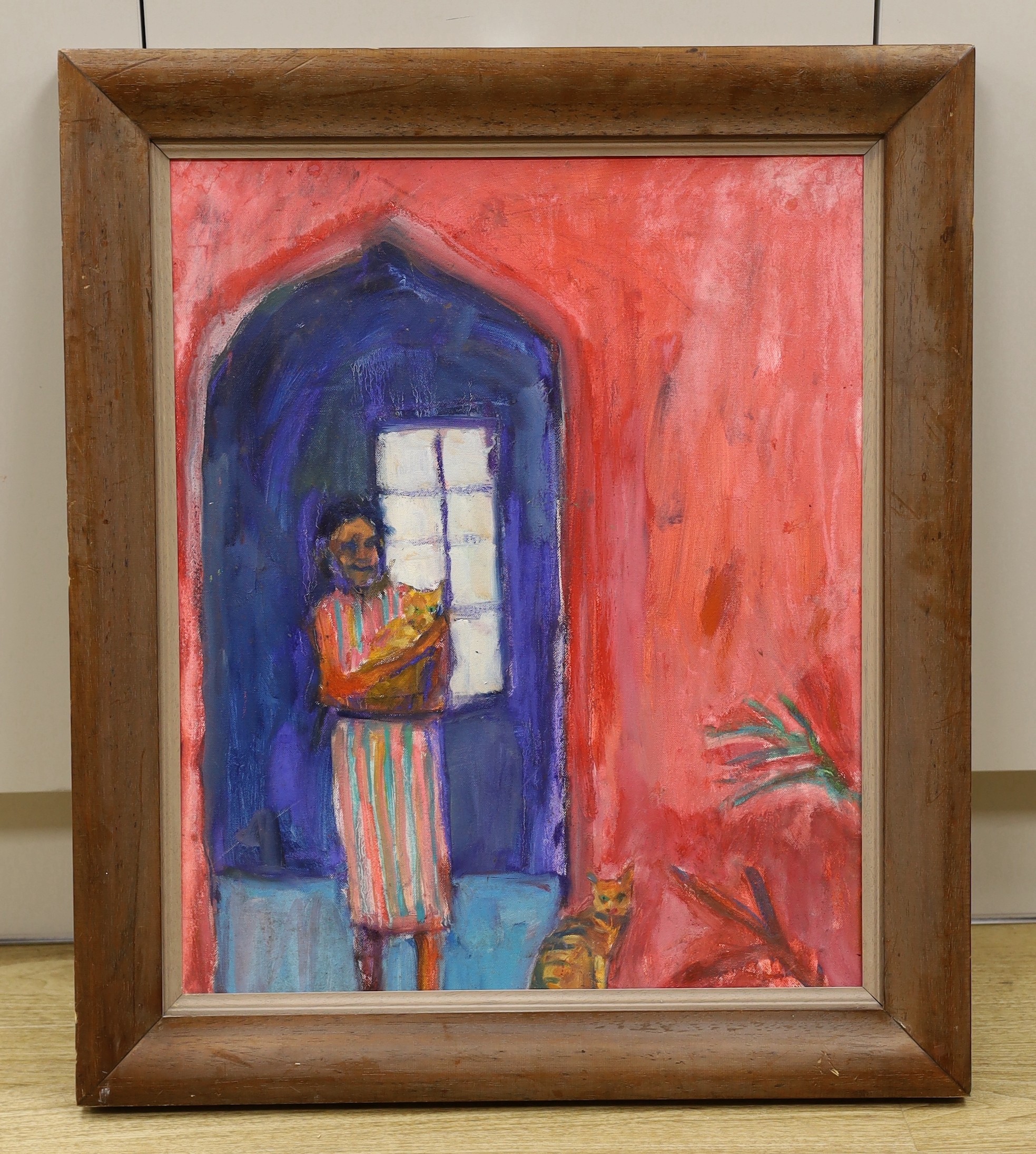 Paul Bassingthwaite (b.1963), oil on canvas, 'Cat woman', signed and titled verso, 61 x 51cm